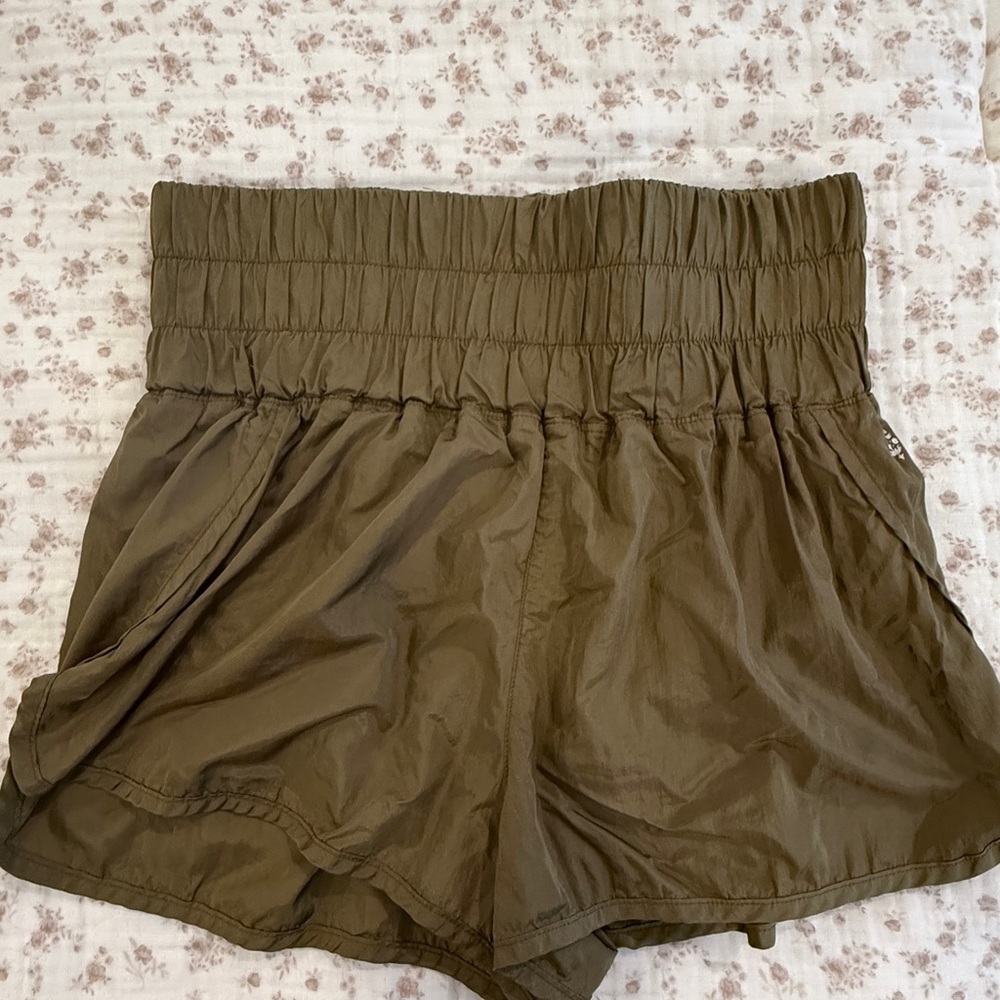 FP Movement by Free People Olive Green Smocked-Waist Athletic Shorts